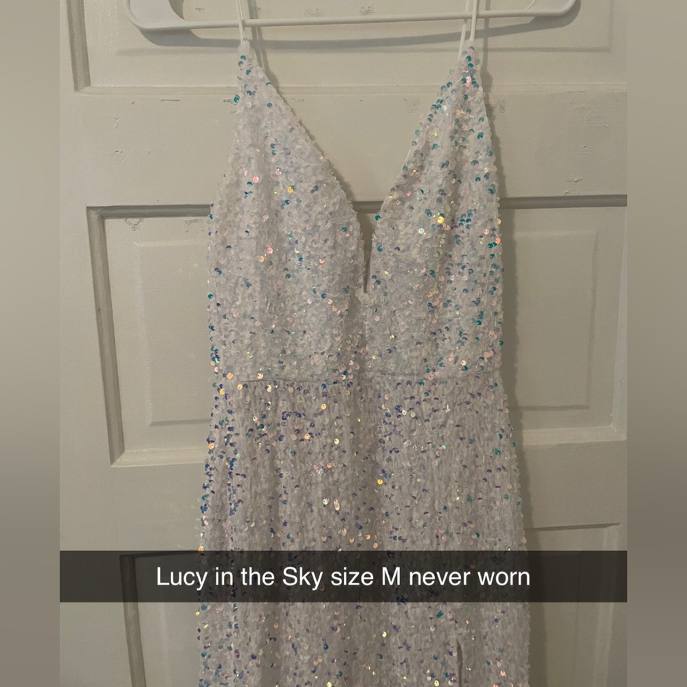 Iridescent Sequin Embellished White Dress